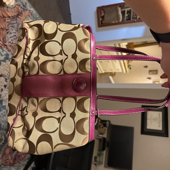 Coach Brown and Pink Signature Tote Bag
